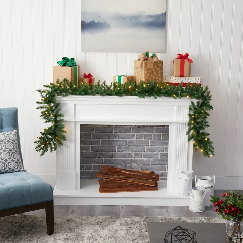 Nearly Natural 9’ Pine Lighted Garland 50 White LEDs Battery Operated NIB